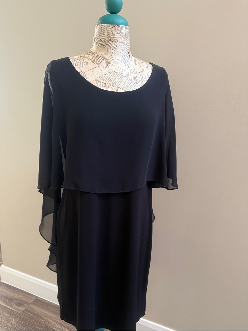 Glamour Women's Black Layered Capelet Dress